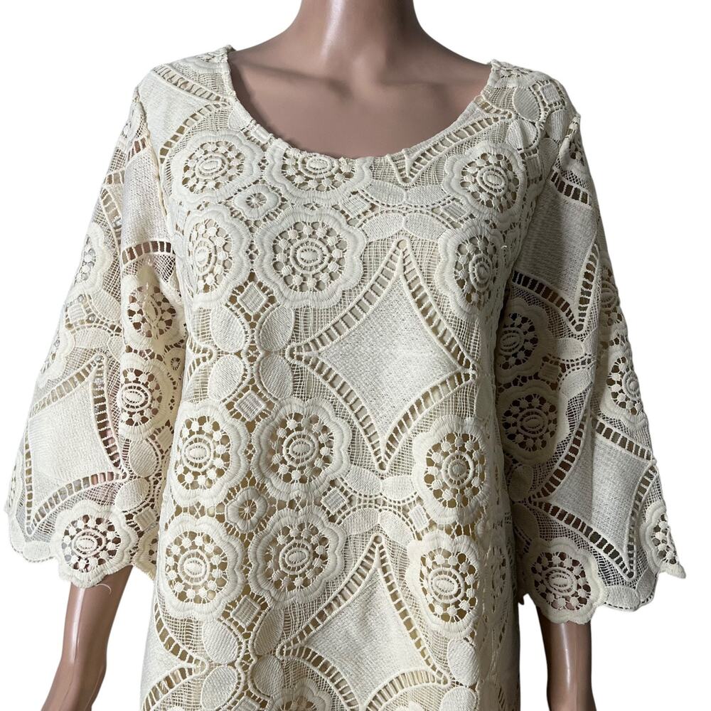 Pretty Angel Cream Lace Crochet Dress Womens Size Med Pullover Knit - Picture 5 of 8